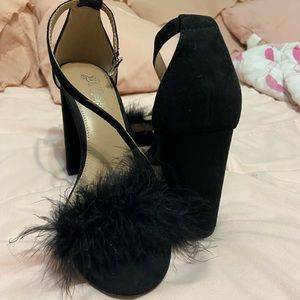 Fluffy black heels